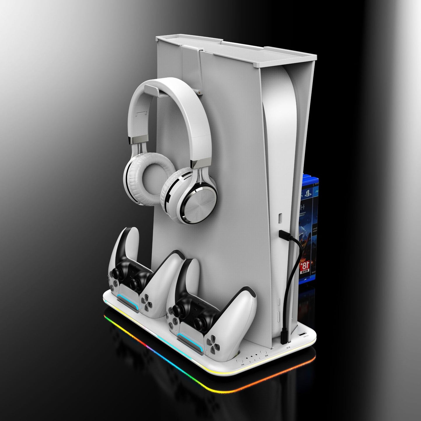 PS5 Charging Dock with RGB Light for Controllers and Headset